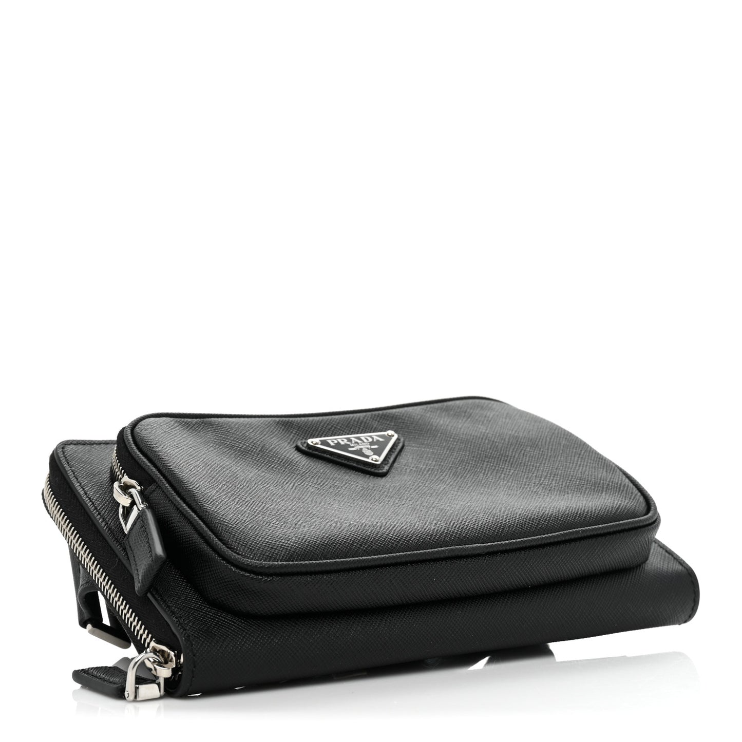 Saffiano Travel Double Zip Crossbody Belt Bag Black