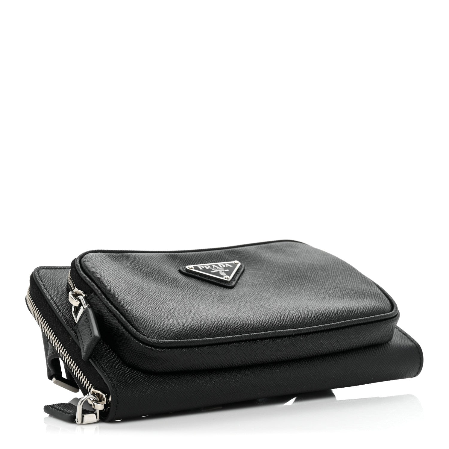 Prada Saffiano Travel Double Zip Crossbody Belt Bag Black 4 of 9
