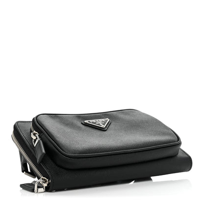 Prada Saffiano Travel Double Zip Crossbody Belt Bag Black 4 of 9