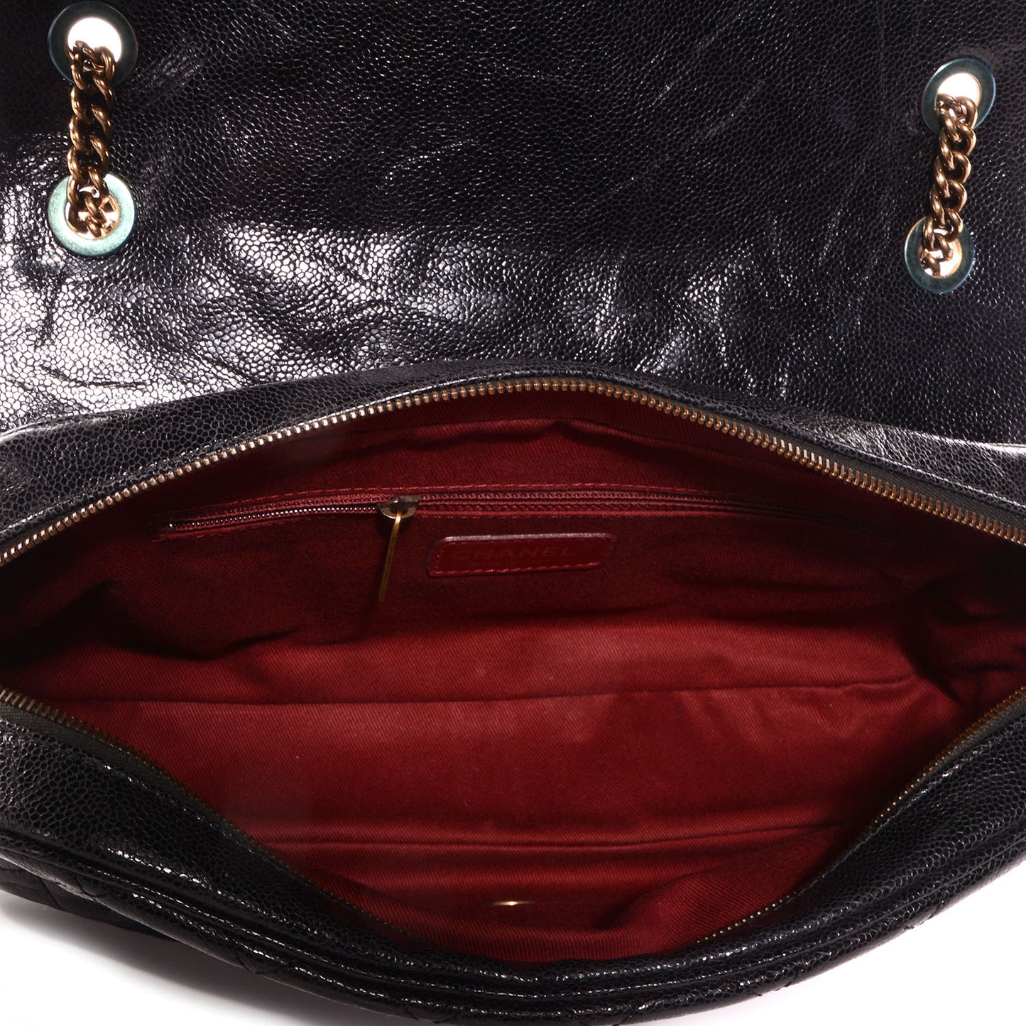 Crumpled Grained Calfskin Large Shiva Flap Black