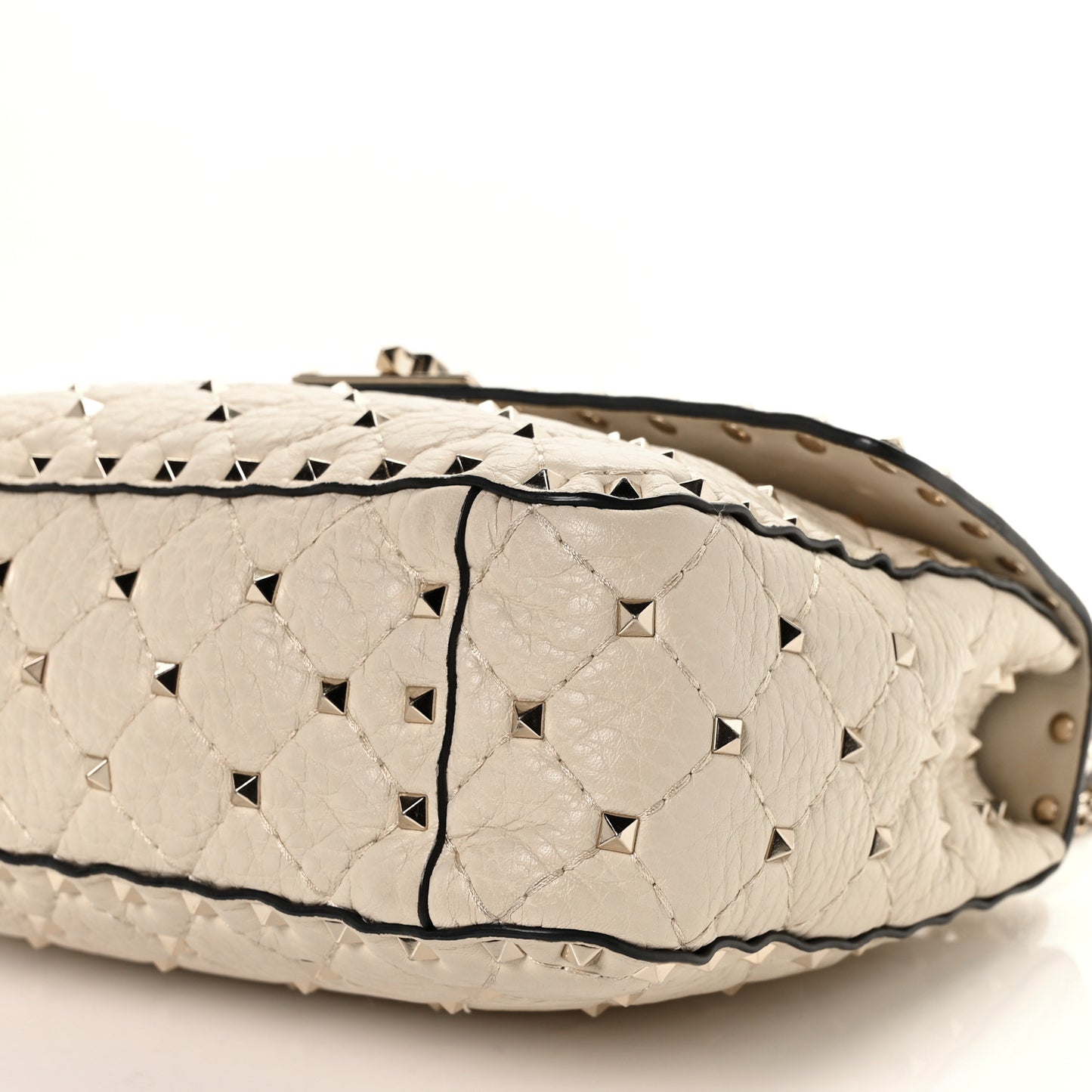 Grained Calfskin Medium Rockstud Spike Shoulder Bag Light Ivory
