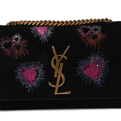 Saint Laurent Suede Embroidered Small Monogram Kate Satchel Black 9 of 16