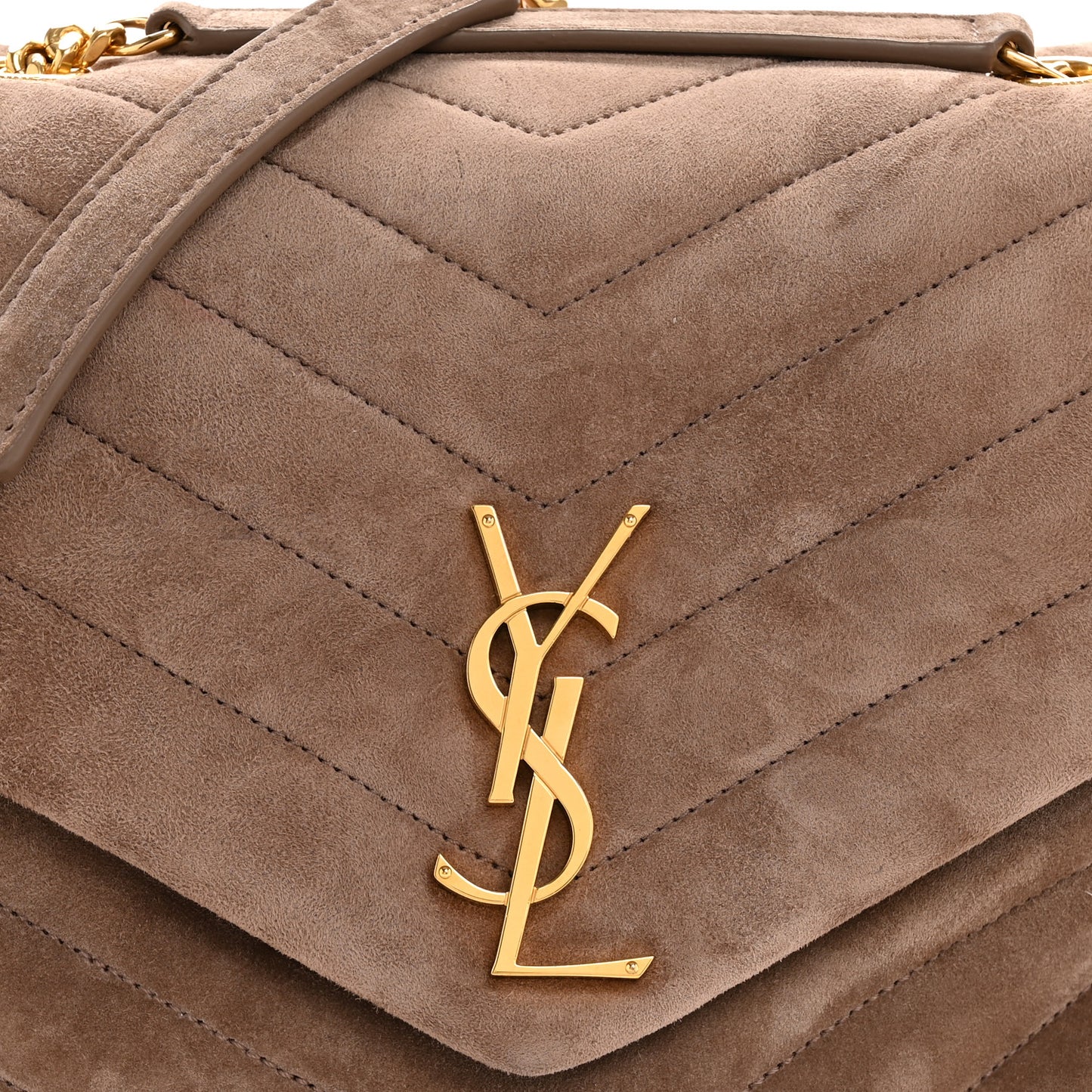 Suede Y Quilted Monogram Medium Loulou Chain Satchel Taupe