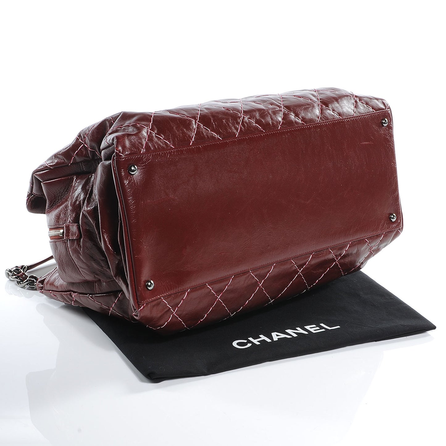 Glazed Goatskin Double Stitch Shoulder Bag Rouge