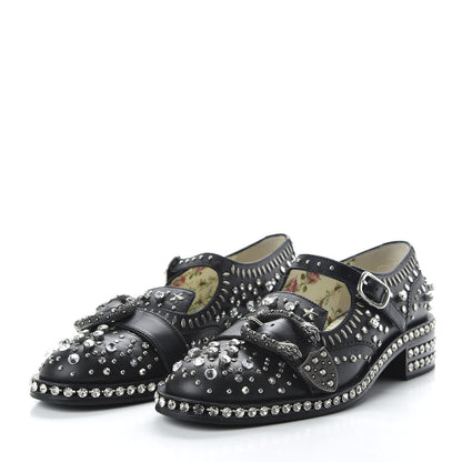 Gucci Calfskin Crystal Studded Womens Queercore Brogue Monk Strap Loafers 40 Black 3 of 11