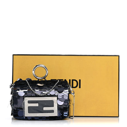 Fendi Sequin Paillettes Shiny Nappa Sex and the City Nano Maxi Buckle Baguette Charm Dark Blue 11 of 11
