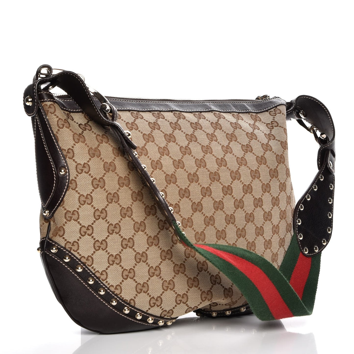 Monogram Web Studded Pelham Shoulder Bag Dark Brown