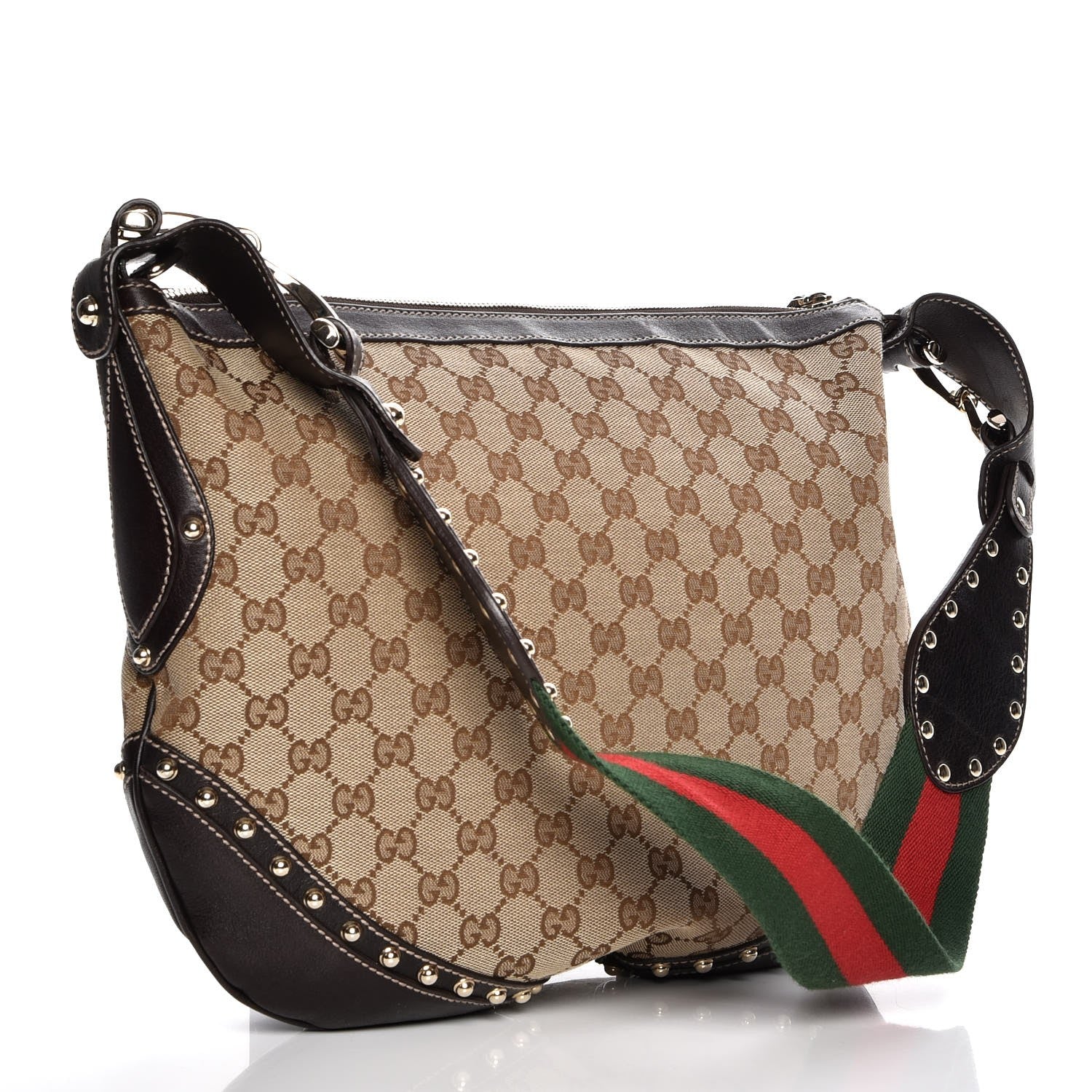 Gucci Monogram Web Studded Pelham Shoulder Bag Dark Brown 2 of 18