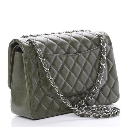 Chanel Caviar Quilted Jumbo Double Flap Dark Green 3 of 11