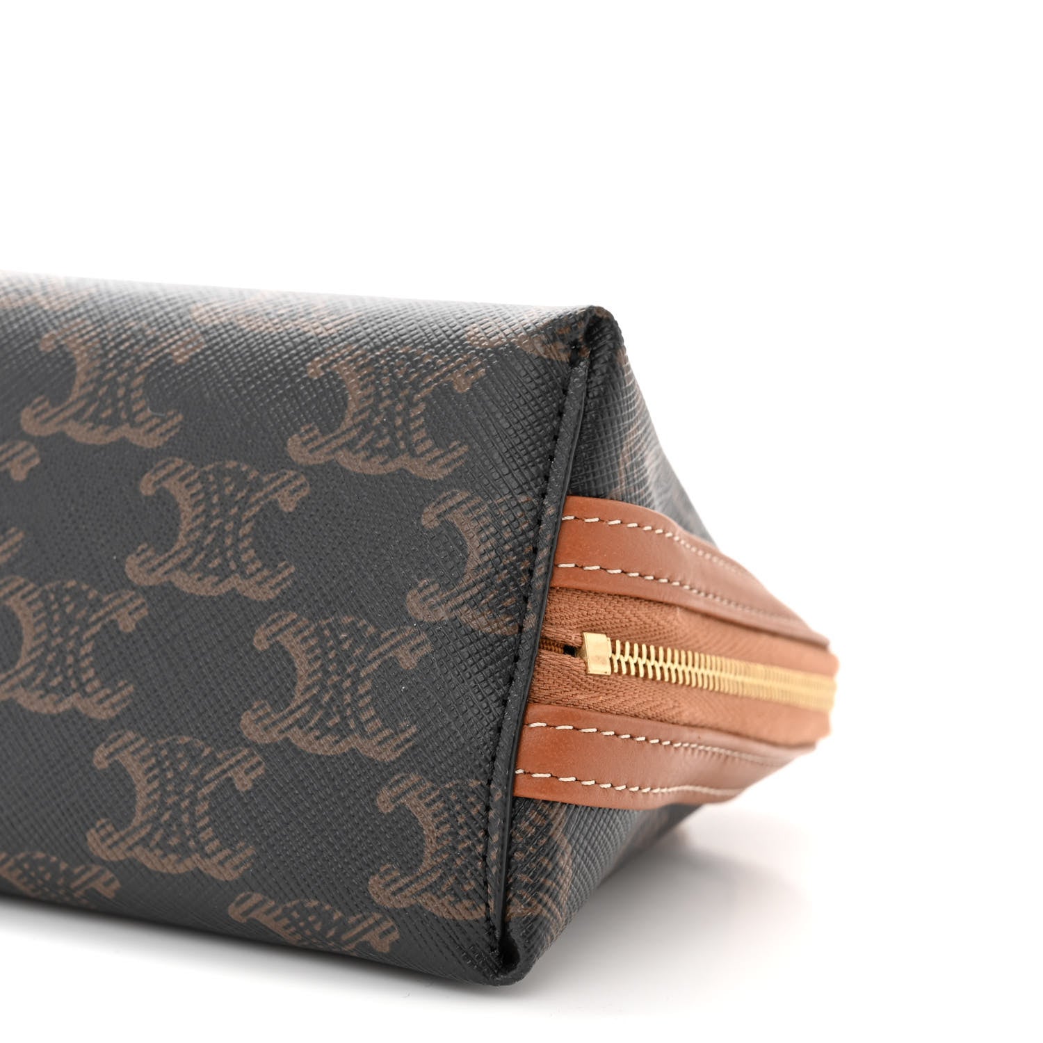 Celine Triomphe Canvas Lambskin Clutch On Chain Tan 10 of 10