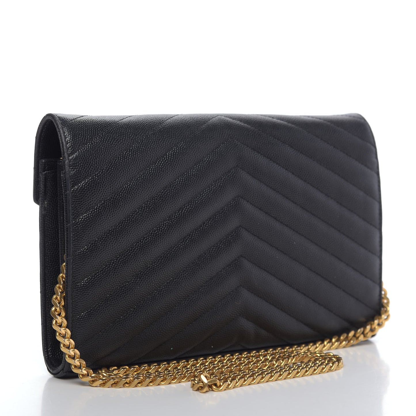 Grain De Poudre Matelasse Chevron Monogram Chain Wallet Black