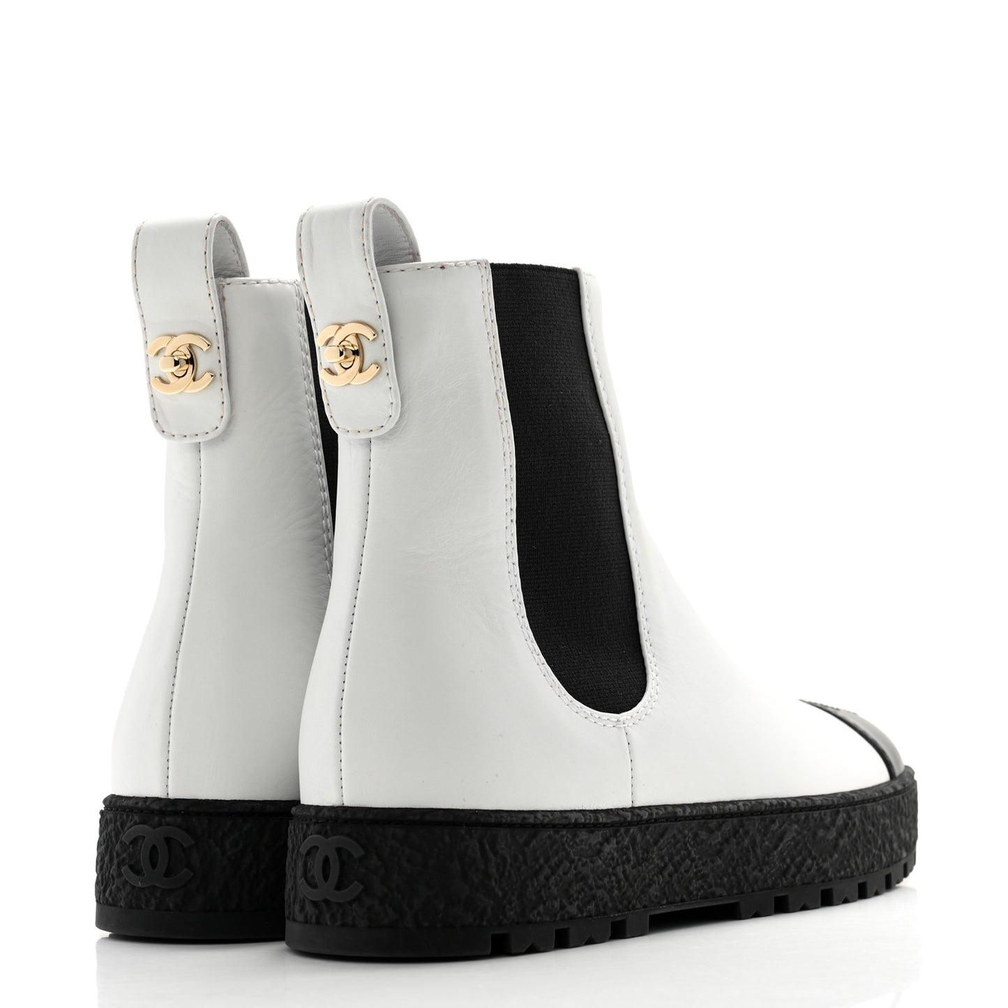 Calfskin Cap Toe CC Ankle Boots 38.5 White Black