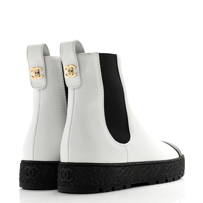 Chanel Calfskin Cap Toe CC Ankle Boots 38.5 White Black 4 of 12