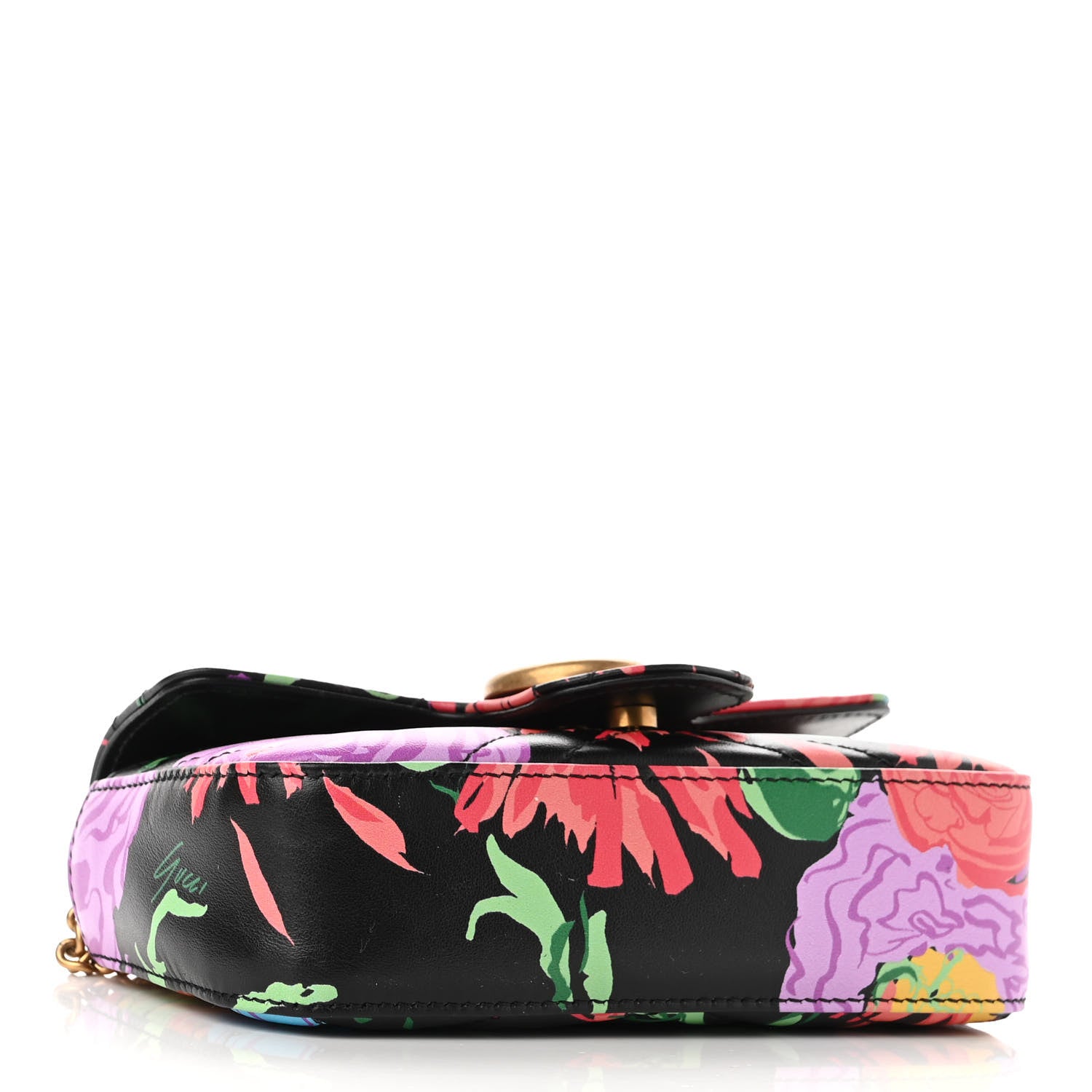 Gucci X KEN SCOTT Calfskin Matelasse Floral Print Super Mini GG Marmont Shoulder Bag Black 4 of 9