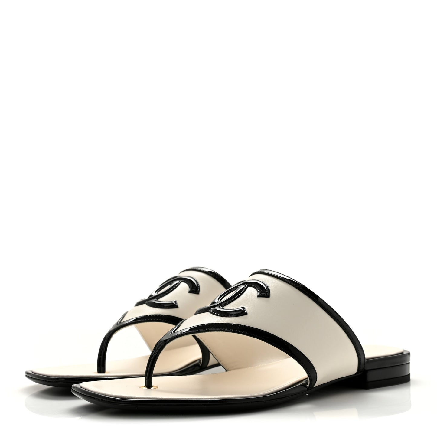 Lambskin Patent Calfskin CC Thong Sandals 39 White Black