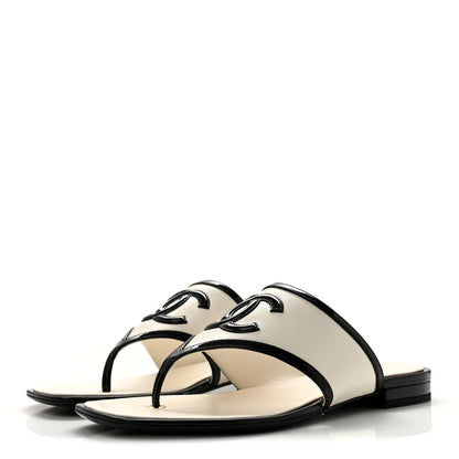 Chanel Lambskin Patent Calfskin CC Thong Sandals 39 White Black 4 of 10