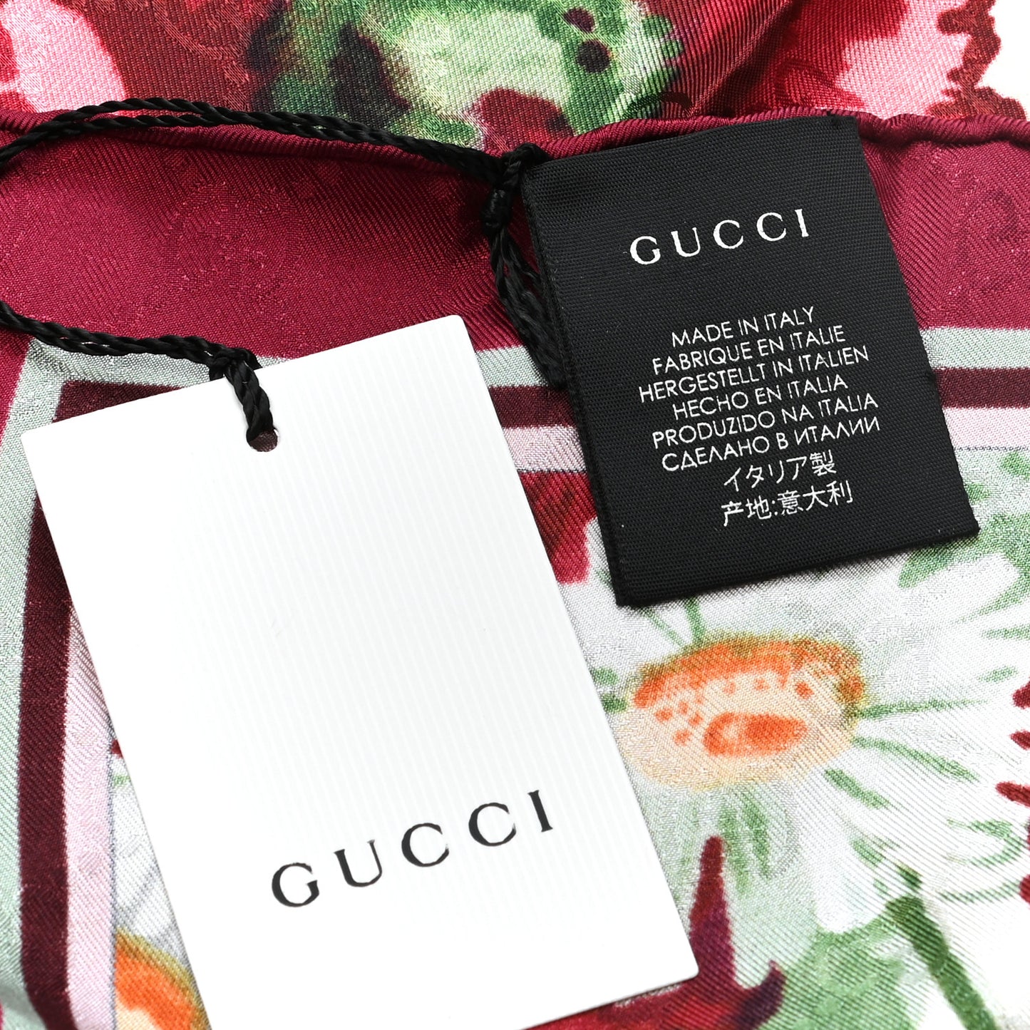 Silk Jacquard GG Monogram Deep Love Square Scarf Ivory Red