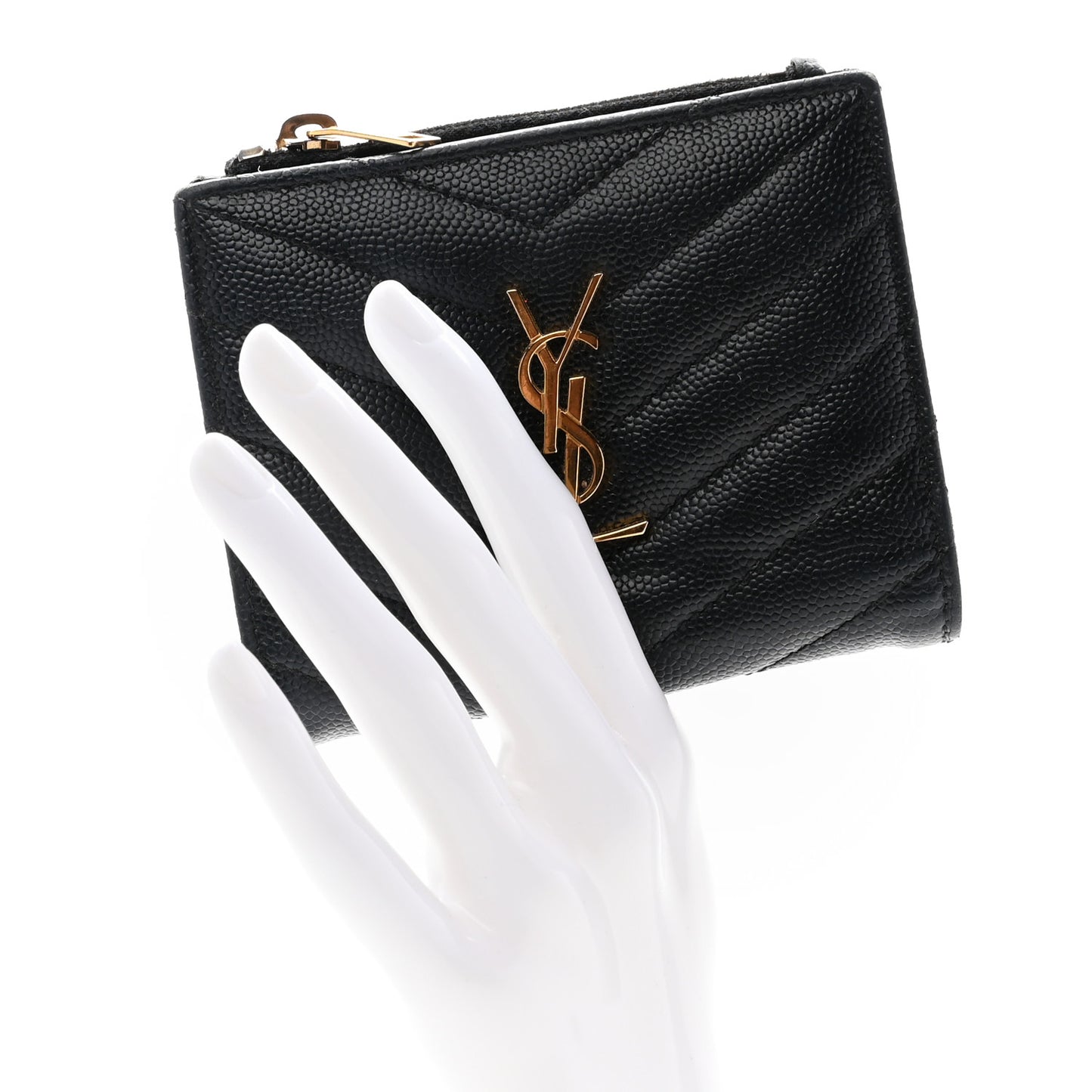 Grain De Poudre Matelasse Chevron Monogram Zipped Two-Part Wallet Black