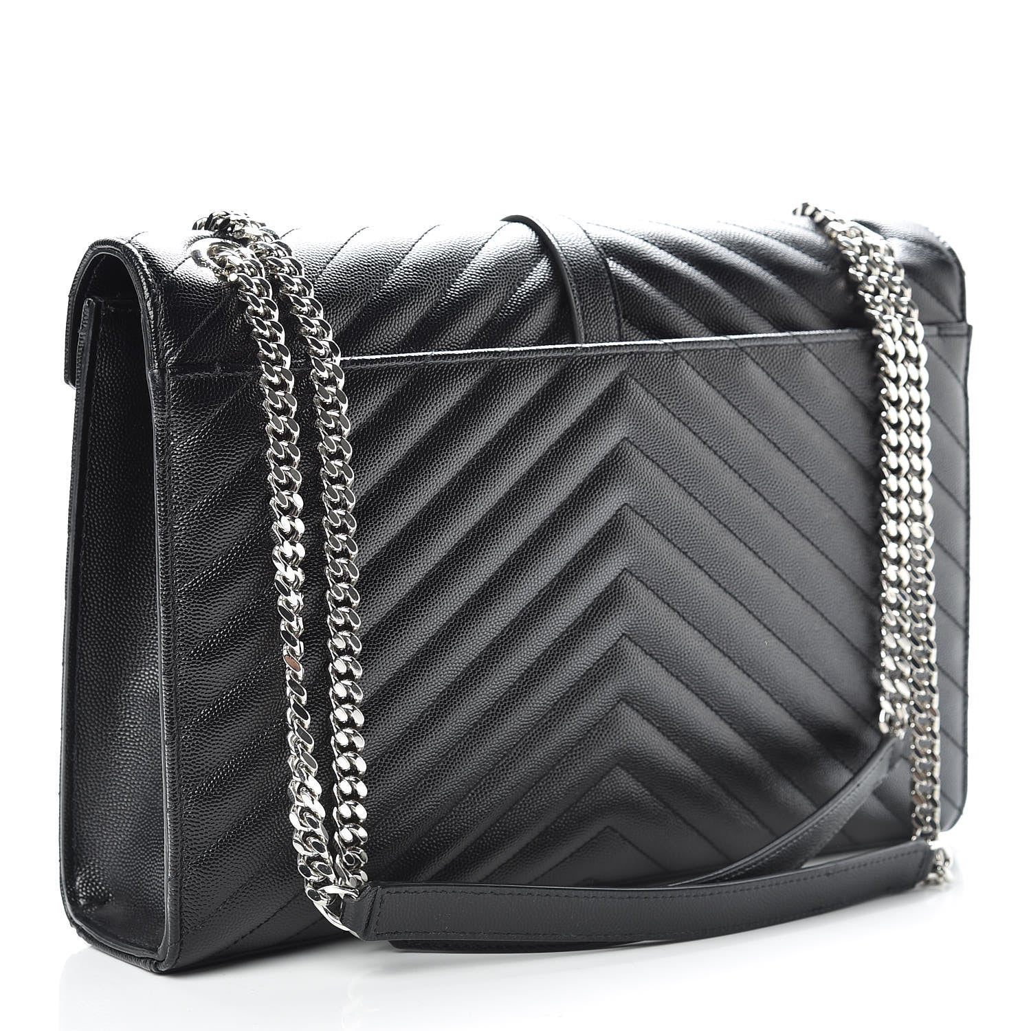 Saint Laurent Grain De Poudre Matelasse Chevron Large Monogram Satchel Black 3 of 14