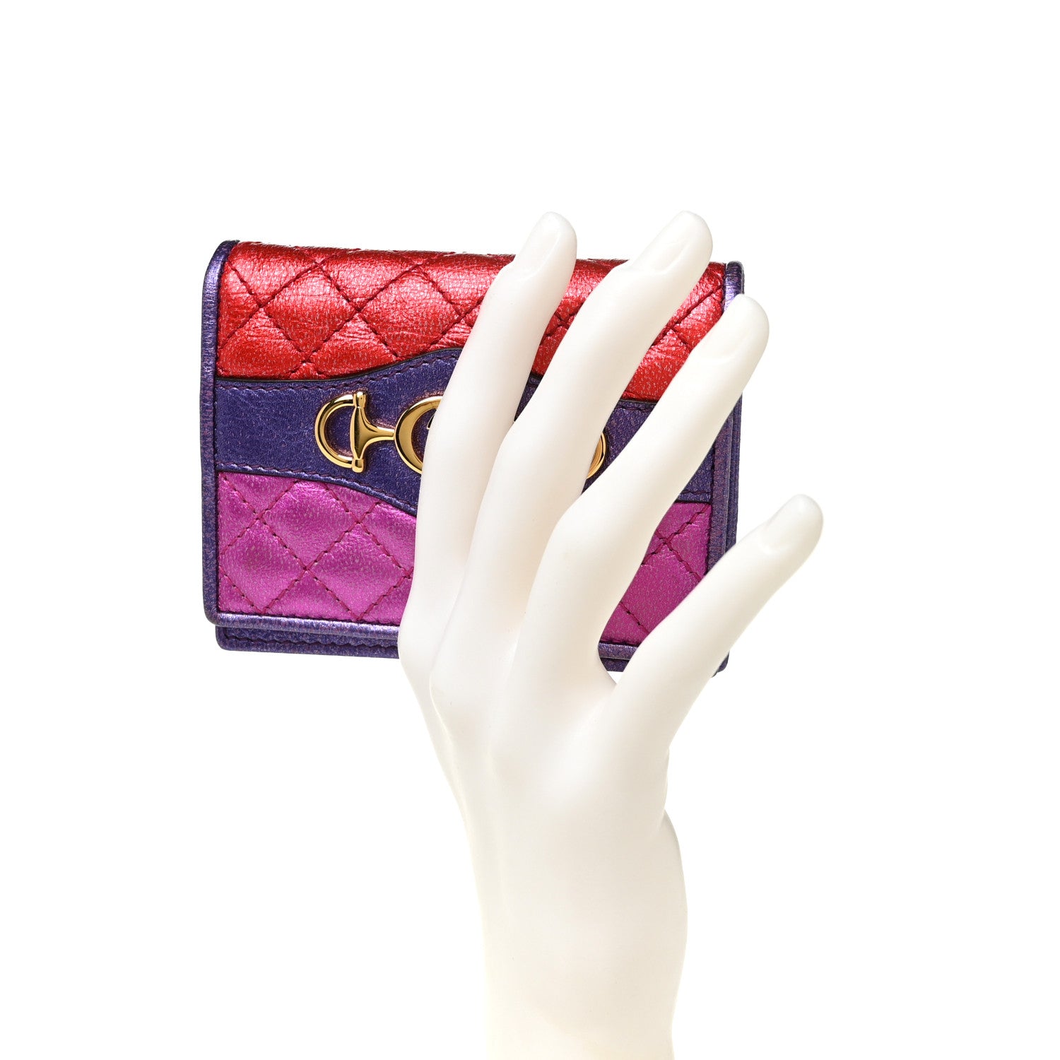 Gucci Laminated Nappa Trapuntata Zumi Card Case Rosso Fuxia Bizantin 2 of 8