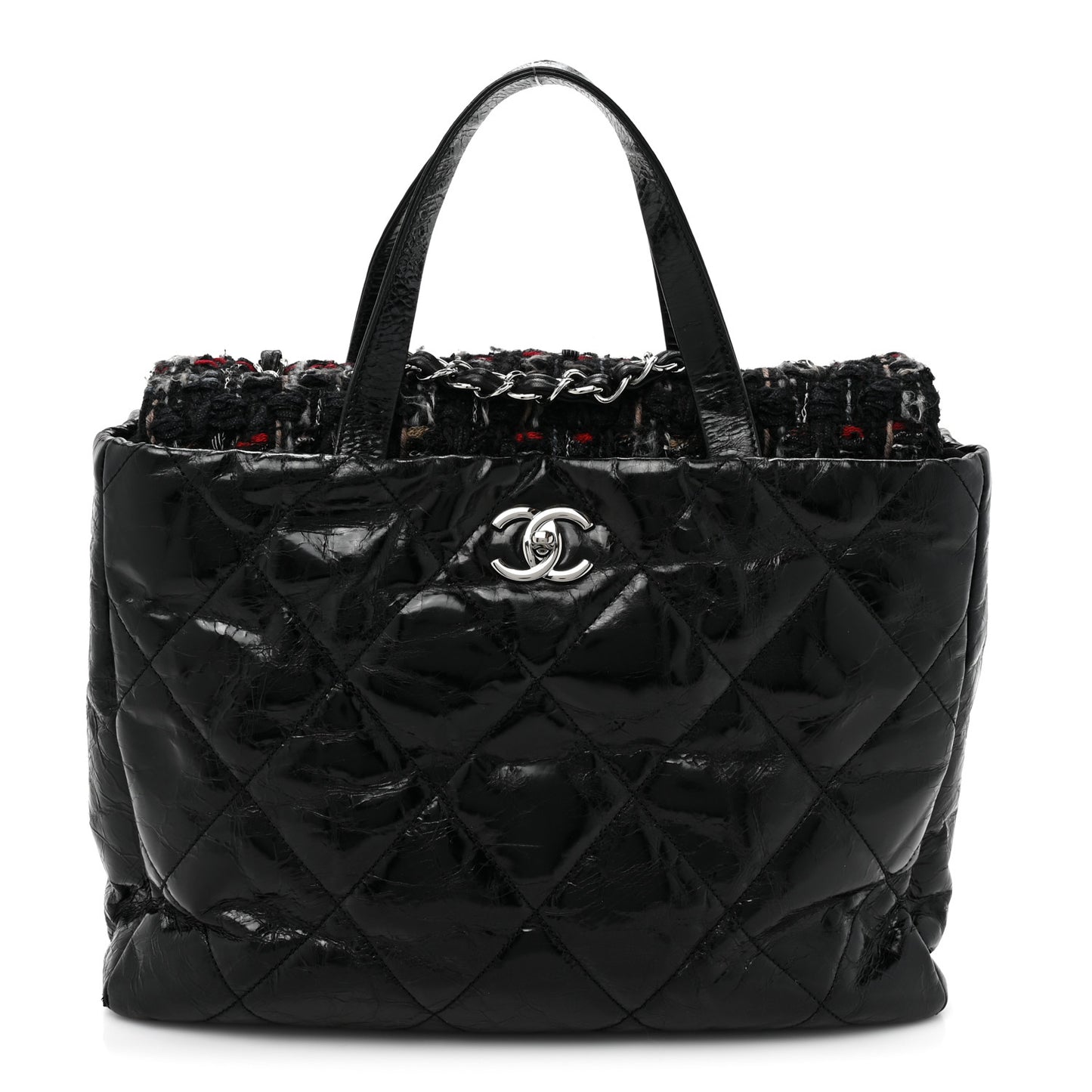 Glazed Calfskin Quilted Tweed Portobello Tote Black Multicolor