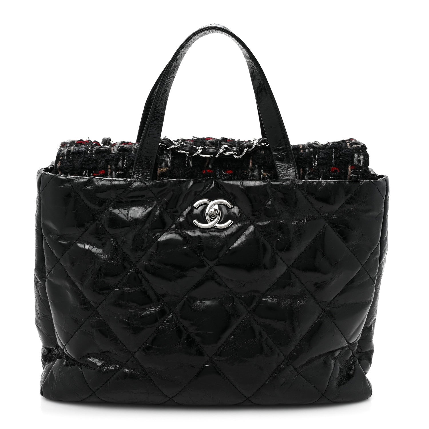 Chanel Glazed Calfskin Quilted Tweed Portobello Tote Black Multicolor 1 of 14