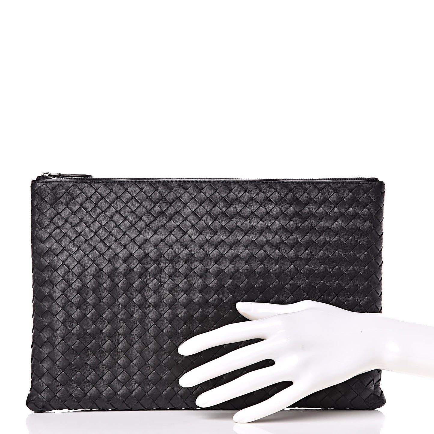Nappa Intrecciato Large Flat Zip Biletto Pouch Black