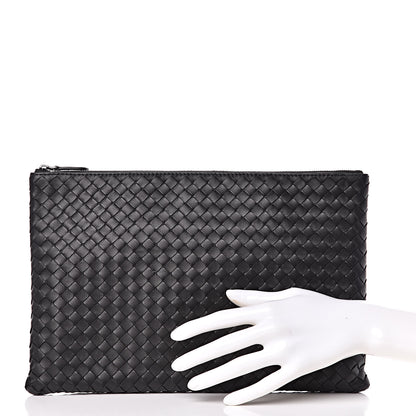 Bottega Veneta Nappa Intrecciato Large Flat Zip Biletto Pouch Black 2 of 7