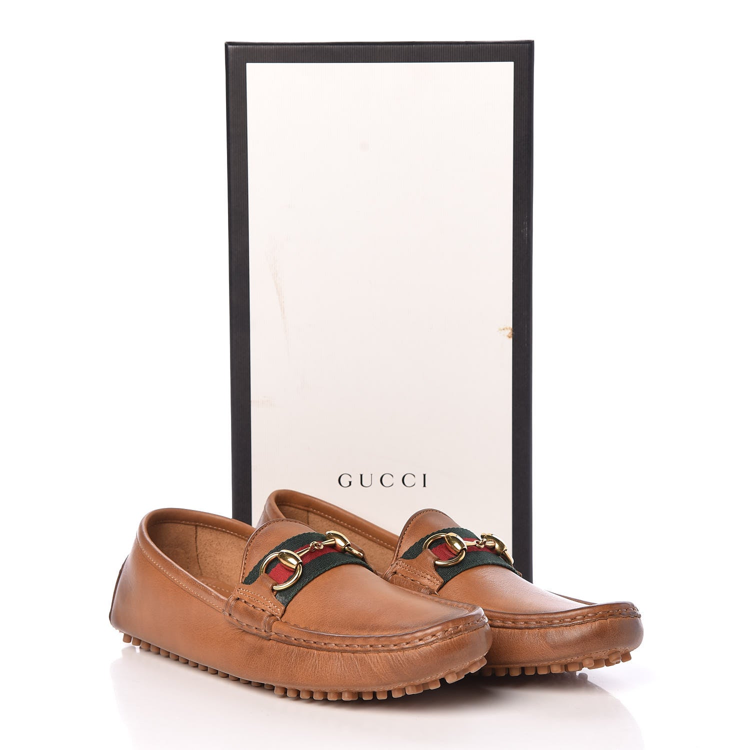 Gucci Salamanca Tamponato Calfskin Web Womens Horsebit Driver Loafers 36.5 Light Cuir 8 of 8
