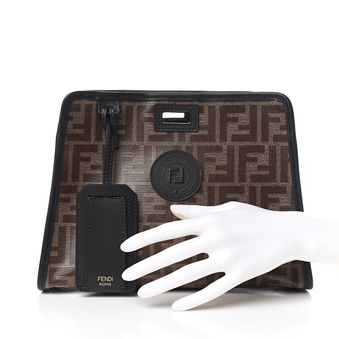 Glazed Fabric Vitello Century FF 1974 Stamp Patch Mini Peekaboo Defender Cover Mogano Panna Black