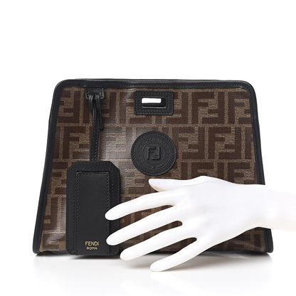 Fendi Glazed Fabric Vitello Century FF 1974 Stamp Patch Mini Peekaboo Defender Cover Mogano Panna Black 2 of 8