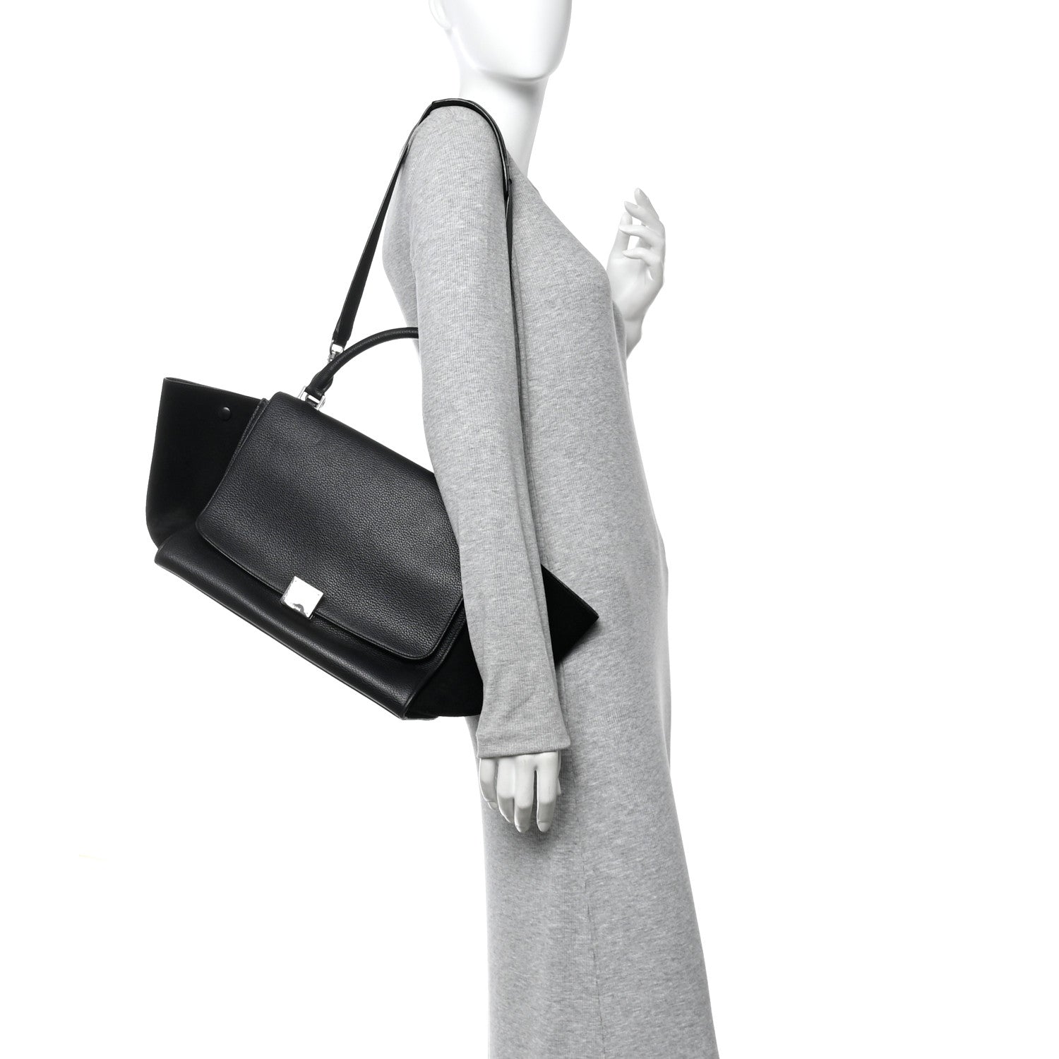 Celine Drummed Calfskin Suede Medium Trapeze Black 2 of 15