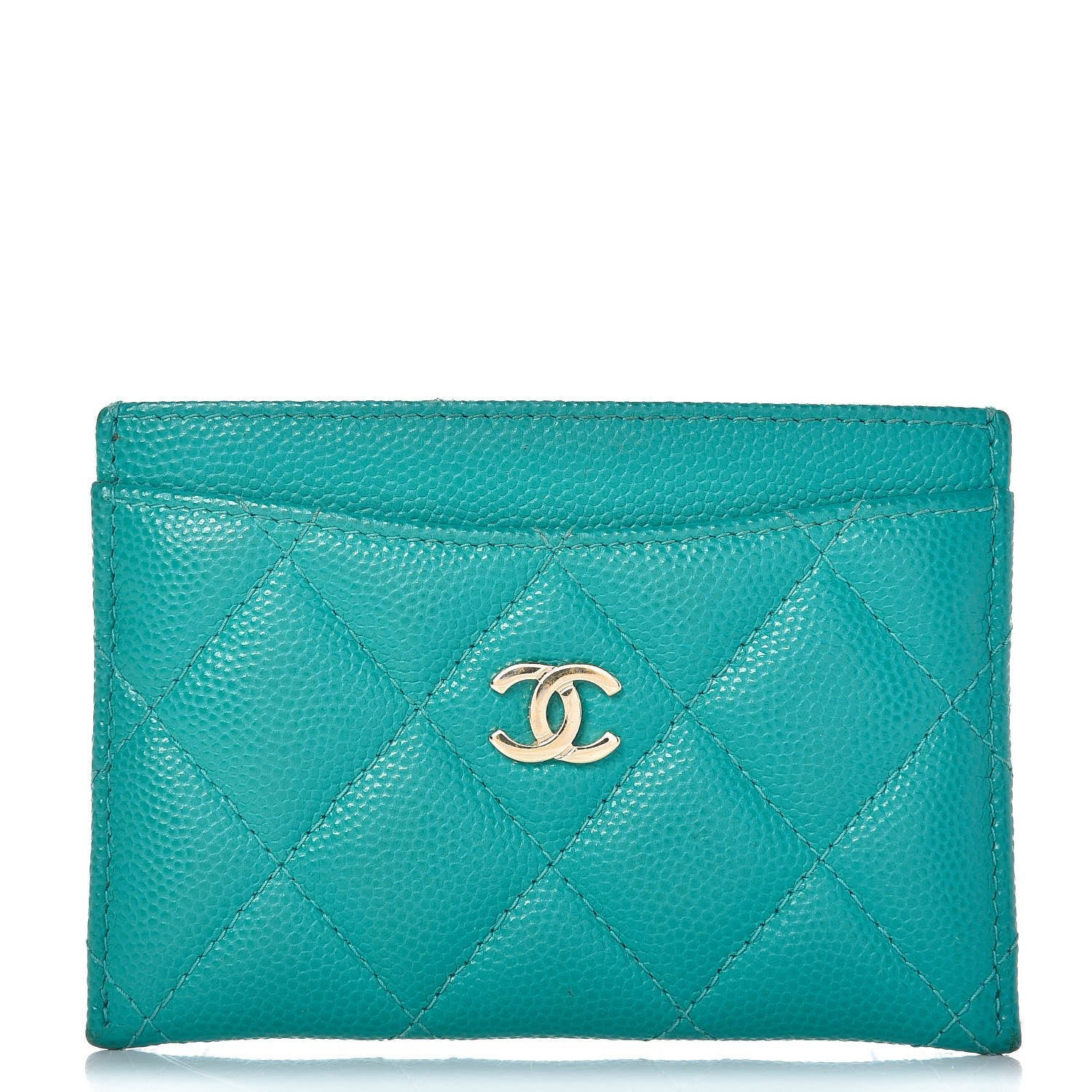 Chanel Caviar Quilted Card Holder Turquoise 1 of 13