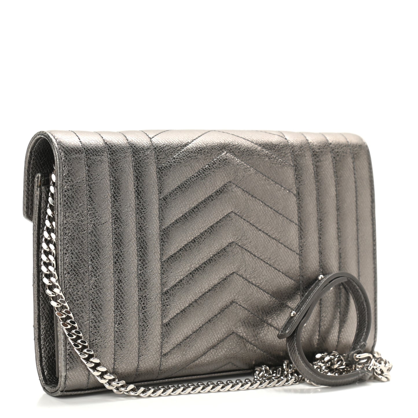 Metallic Calfskin Mixed Matelasse Triquilt Monogram Chain Wallet Piombo