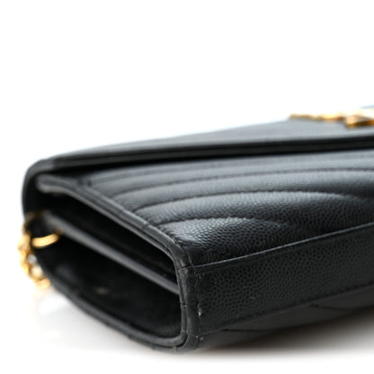 Saint Laurent Grain De Poudre Matelasse Chevron Monogram Chain Wallet Black 8 of 9