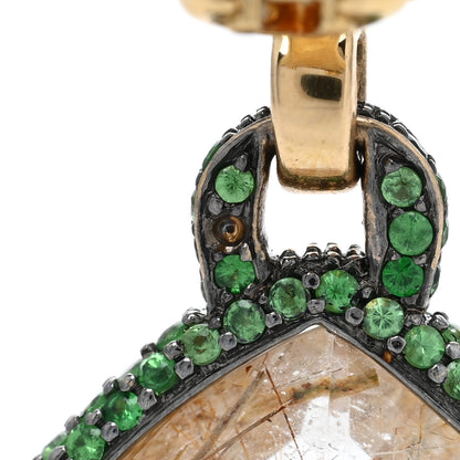 John Hardy 18K Yellow Gold Rutilated Quartz Green Tourmaline Tsavorite Drop Earrings 6 of 6