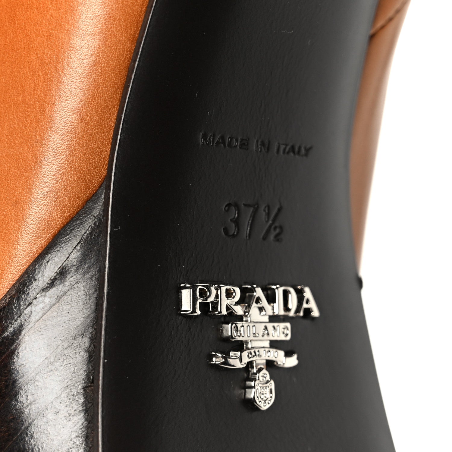 Prada Vitello Platform Ankle Booties 37.5 Cognac 7 of 9