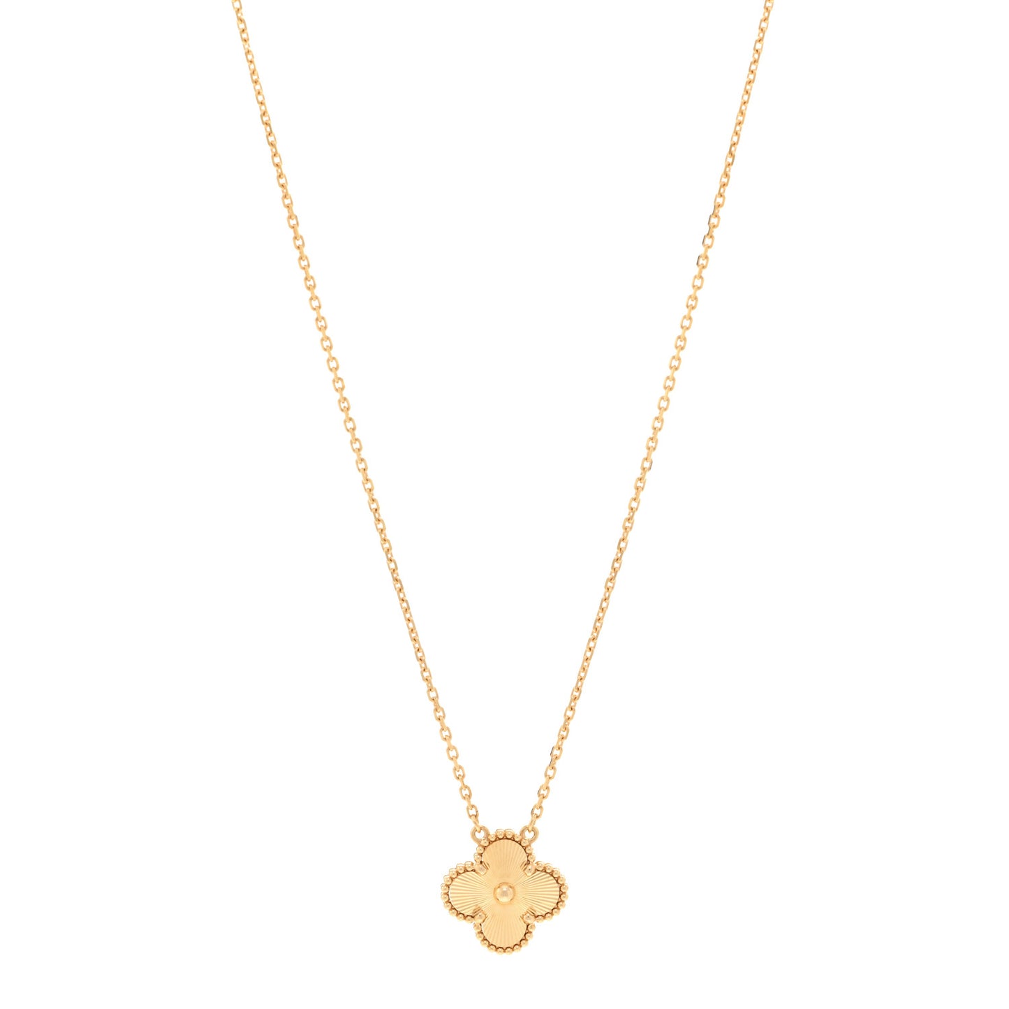 18K Yellow Gold Guilloche Vintage Alhambra Pendant Necklace
