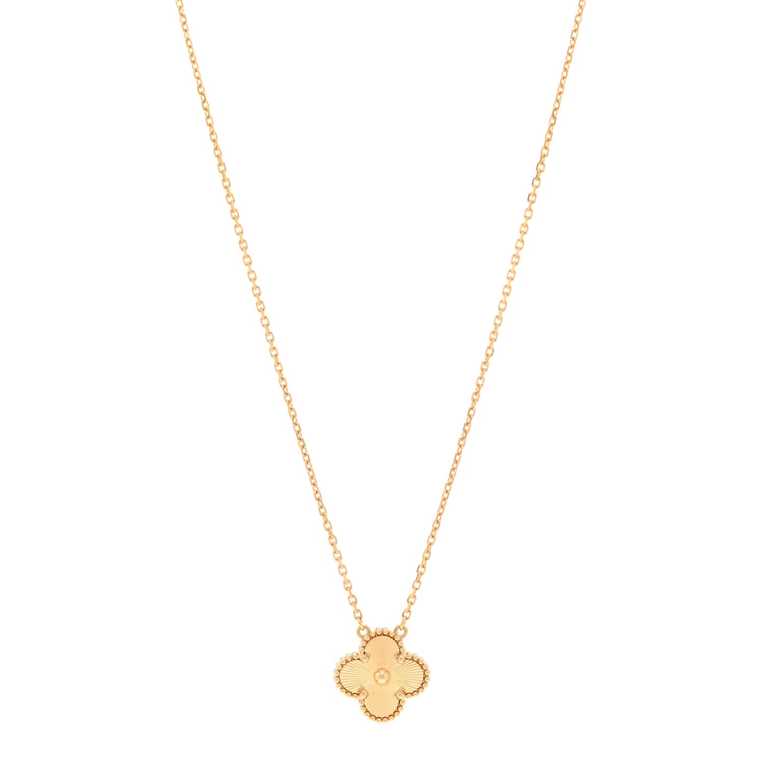 Van Cleef & Arpels 18K Yellow Gold Guilloche Vintage Alhambra Pendant Necklace 1 of 5