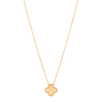 Van Cleef & Arpels 18K Yellow Gold Guilloche Vintage Alhambra Pendant Necklace 1 of 5