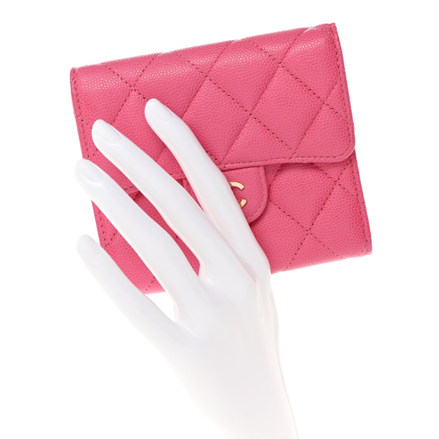 Caviar Quilted Compact Flap Wallet Pink