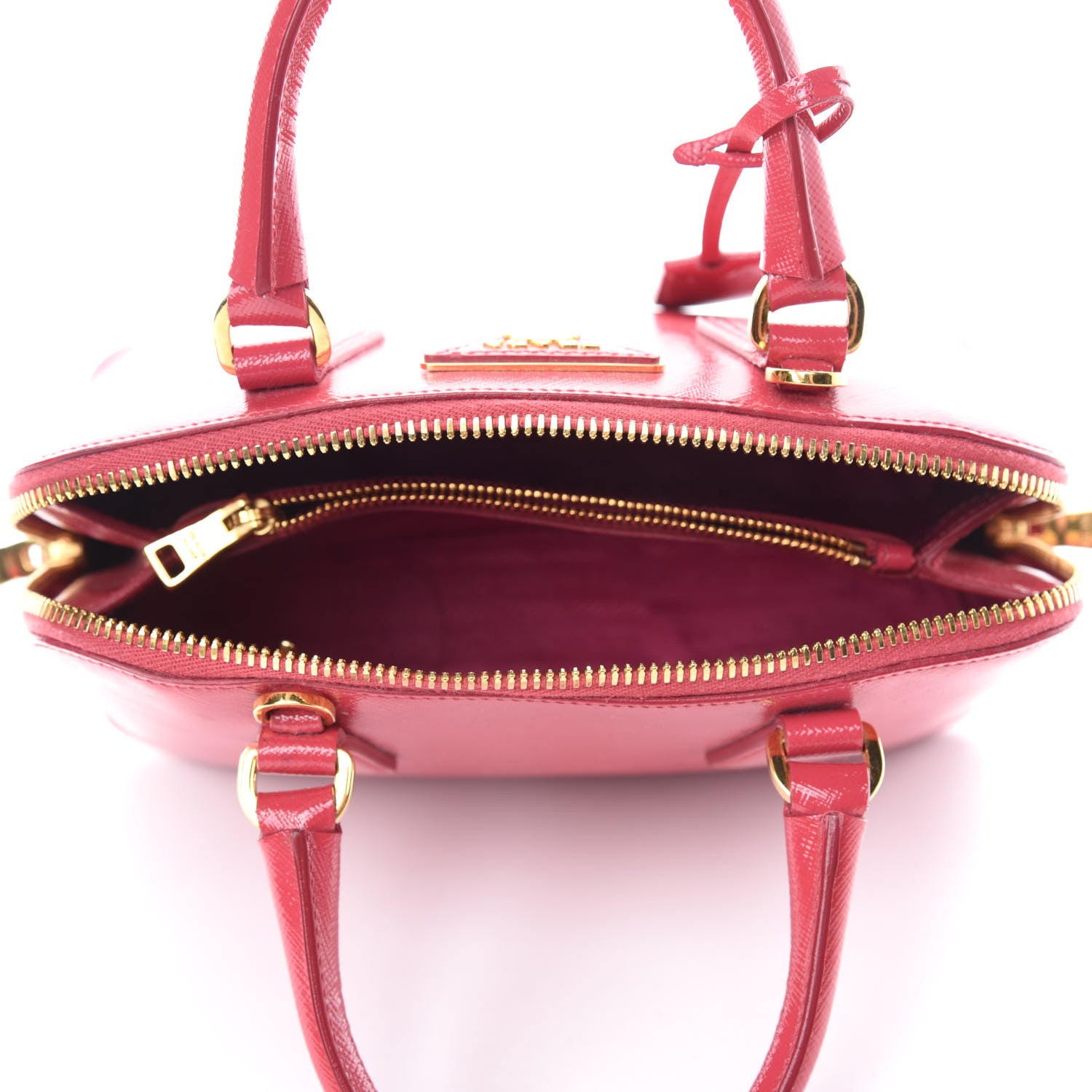 Prada Saffiano Vernice Small Promenade Tote Peonia 5 of 11
