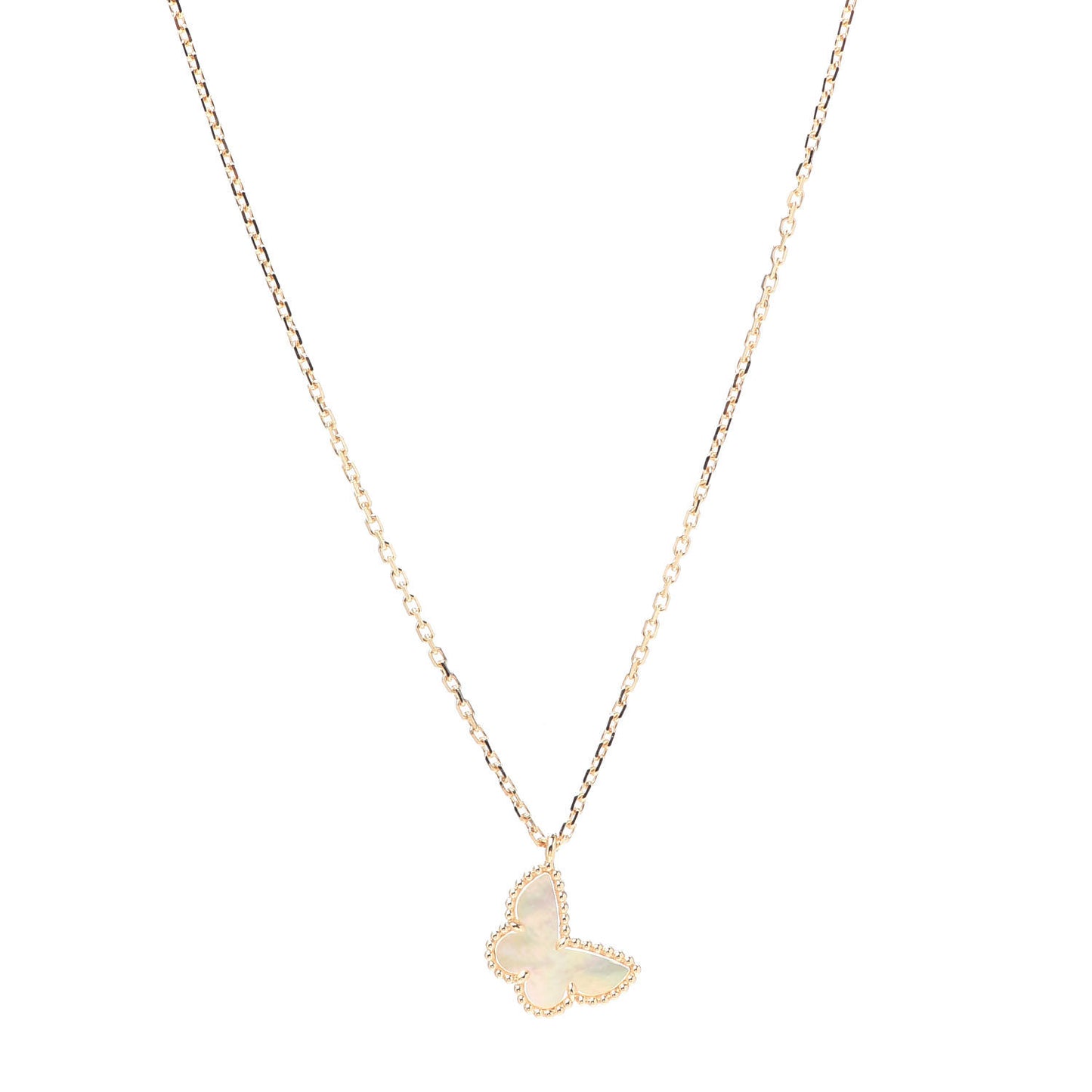 18K Yellow Gold Mother of Pearl Sweet Alhambra Butterfly Pendant Necklace