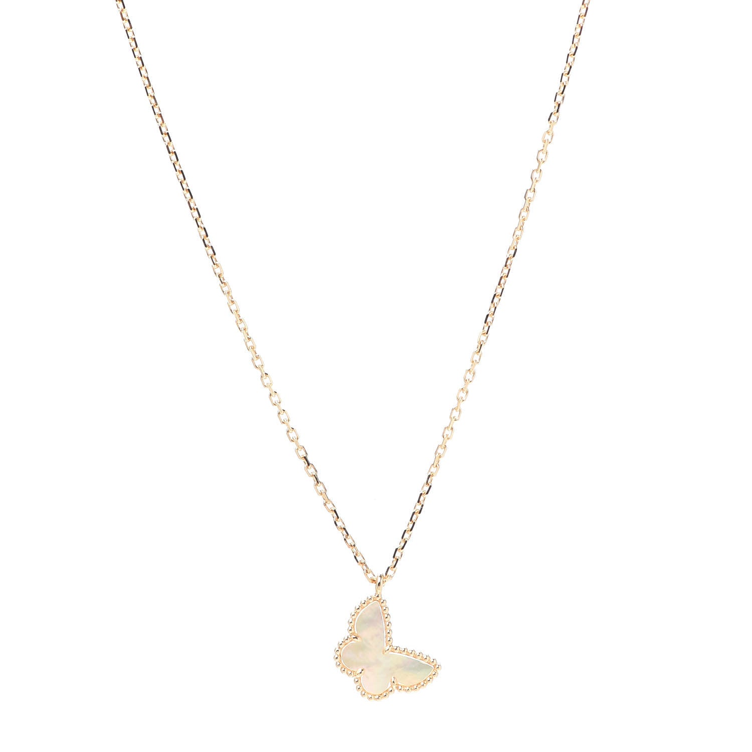 Van Cleef & Arpels 18K Yellow Gold Mother of Pearl Sweet Alhambra Butterfly Pendant Necklace 1 of 8