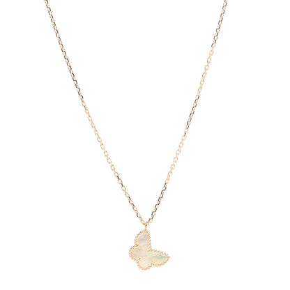 Van Cleef & Arpels 18K Yellow Gold Mother of Pearl Sweet Alhambra Butterfly Pendant Necklace 1 of 8