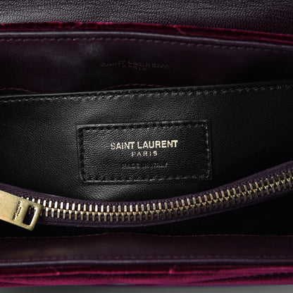 Saint Laurent Velvet Y Quilted Monogram Small Loulou Chain Satchel Burgundy 7 of 7