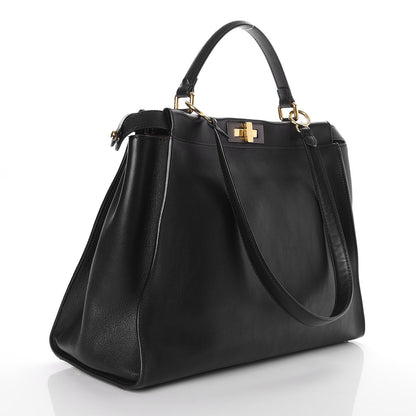 Fendi Calfskin Pixel Embroidered Large Peekaboo Iconic Satchel Black 4 of 8