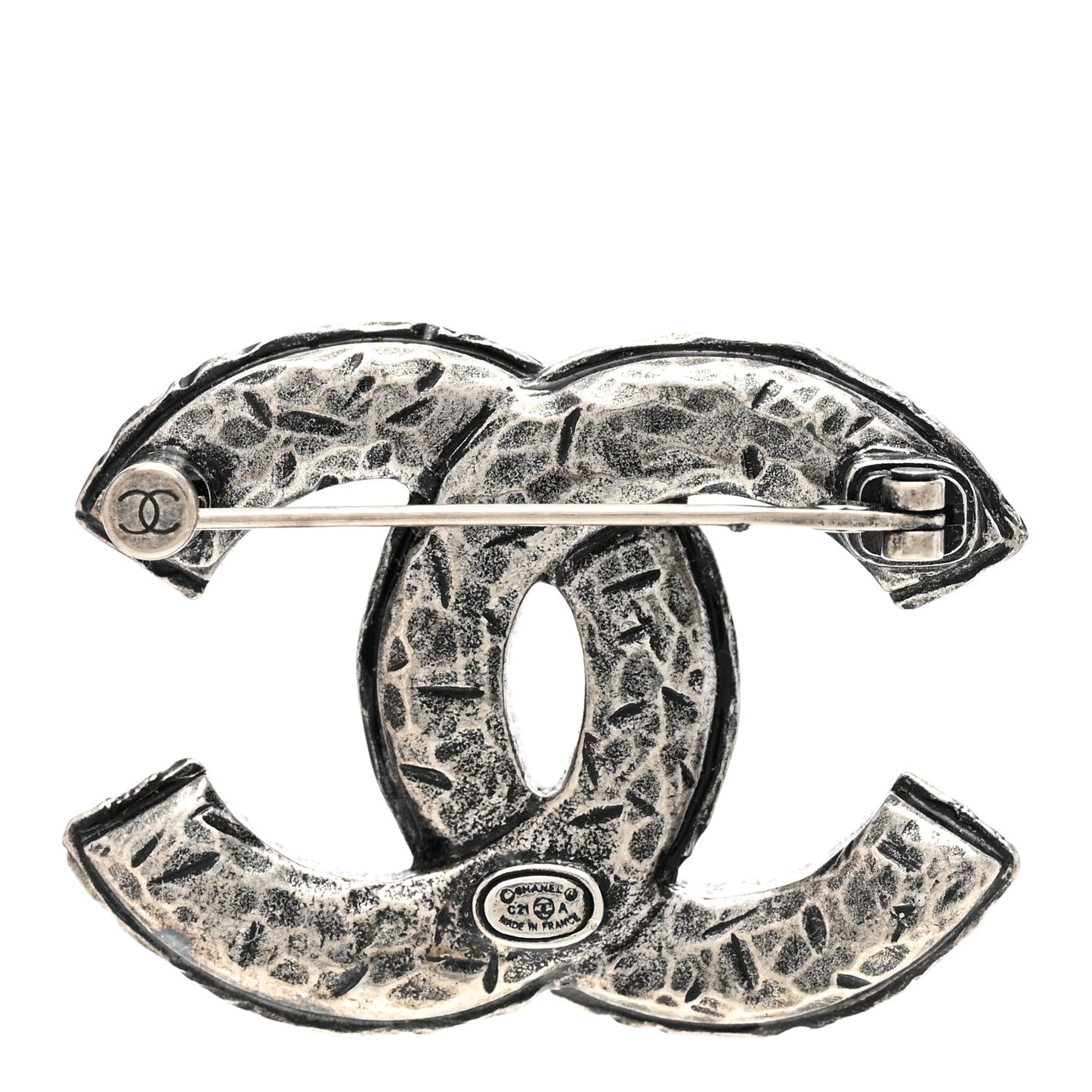 Crystal Textured CC Brooch Silver