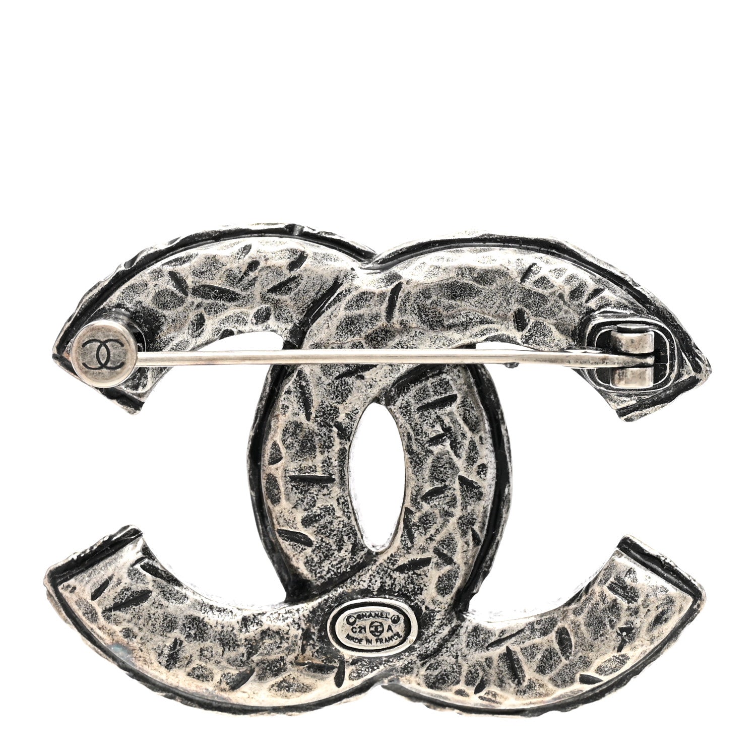 Chanel Crystal Textured CC Brooch Silver 3 of 5