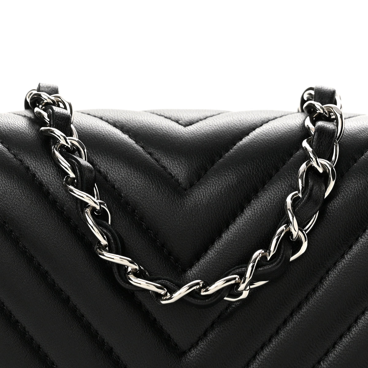 Lambskin Chevron Quilted Mini Square Flap Black